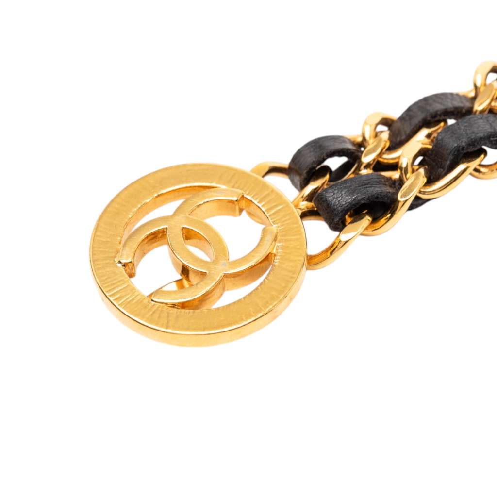 Chanel Gold Plated Leather Woven Medallion Chain Belt Gold Metal Good condition - Back View