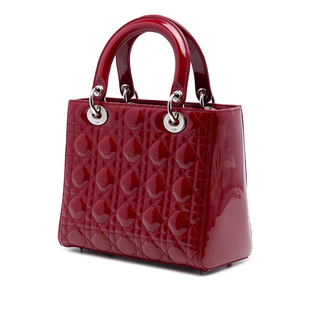 Dior Medium Patent Cannage Lady Dior Red Leather Good condition - Back View