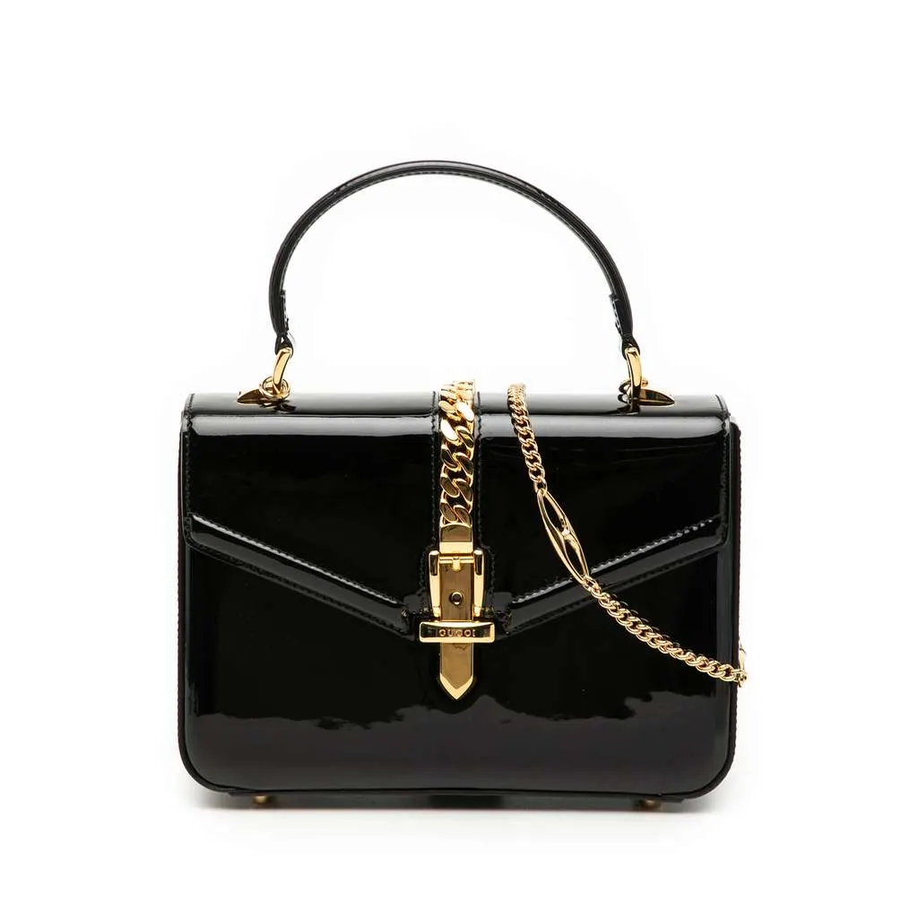 Gucci Mini Patent Sylvie 1969 Top Handle Bag Black Leather Very good - Front View