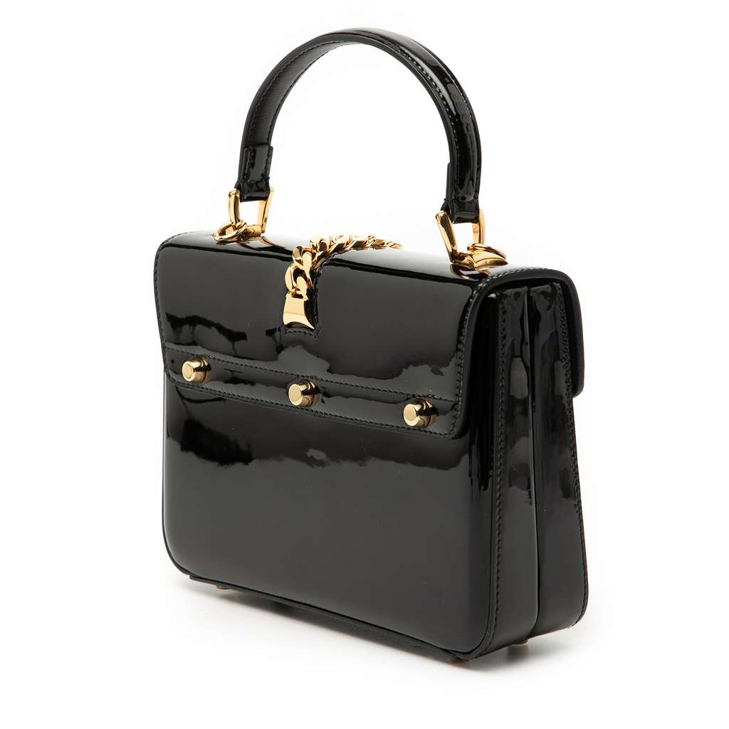 Gucci Mini Patent Sylvie 1969 Top Handle Bag Black Leather Good condition - Back View