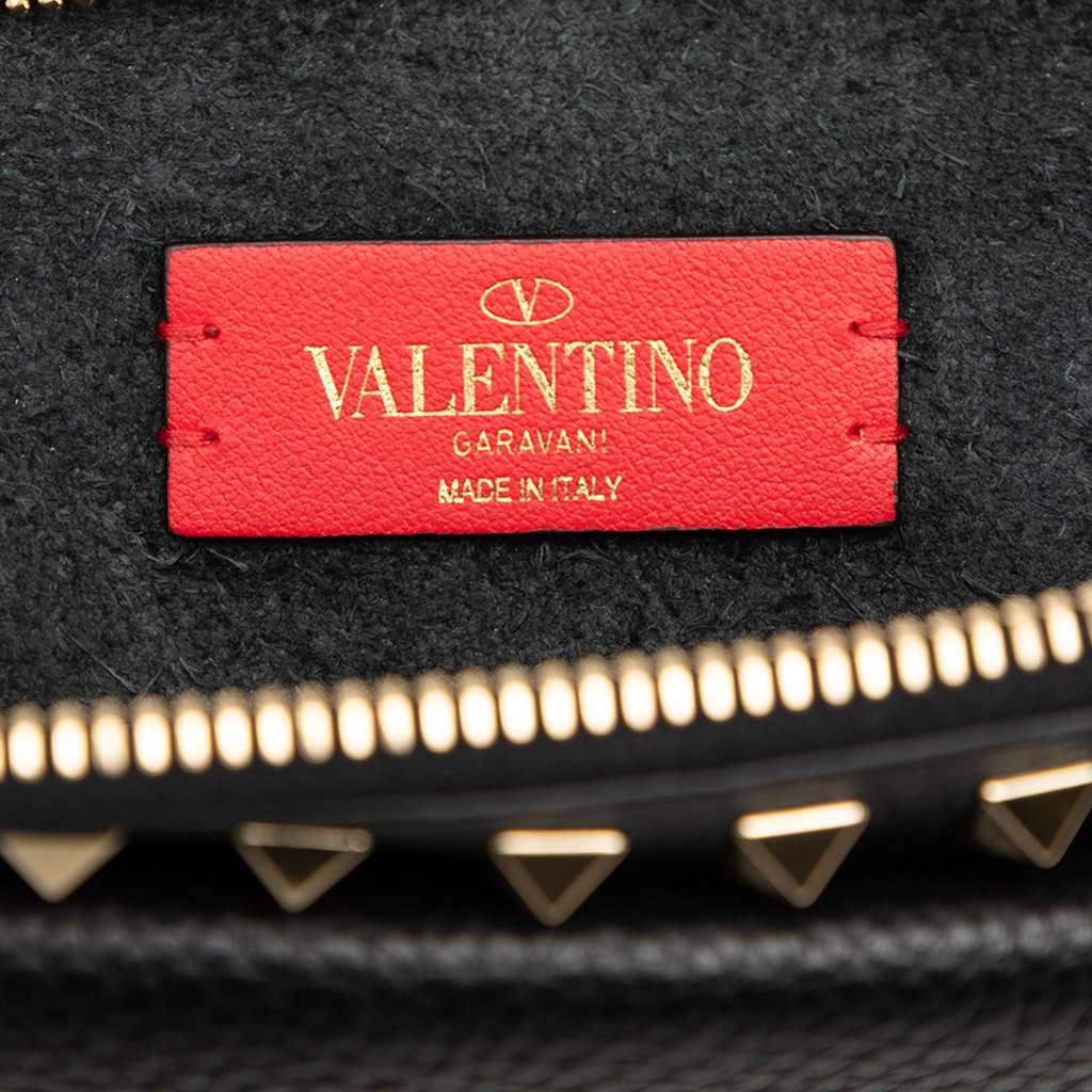 Valentino Grained Calfskin Rockstud Wristlet Clutch Black Leather Good condition - Box View