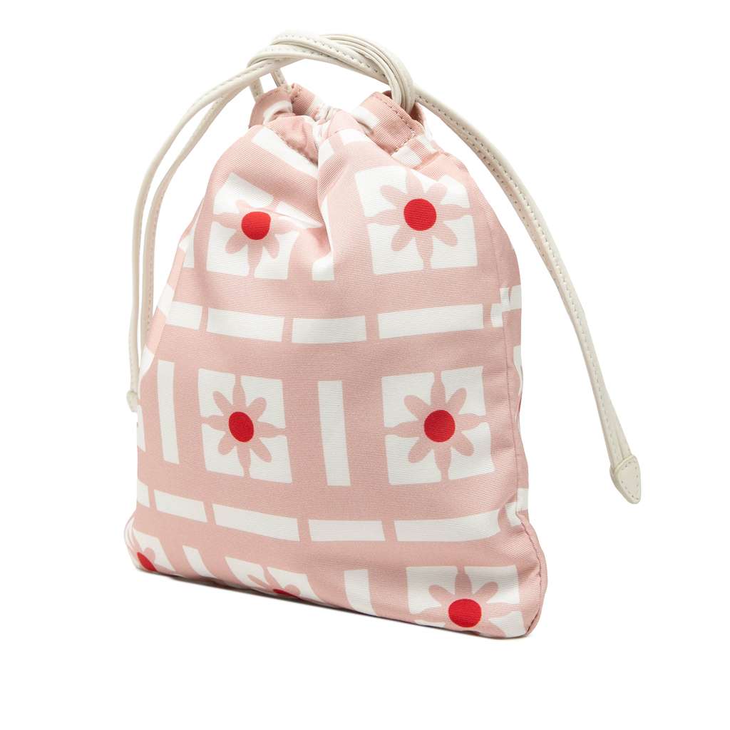 Miu Miu Printed Nylon Flower Drawstring Pouch Pink Good condition - Back View