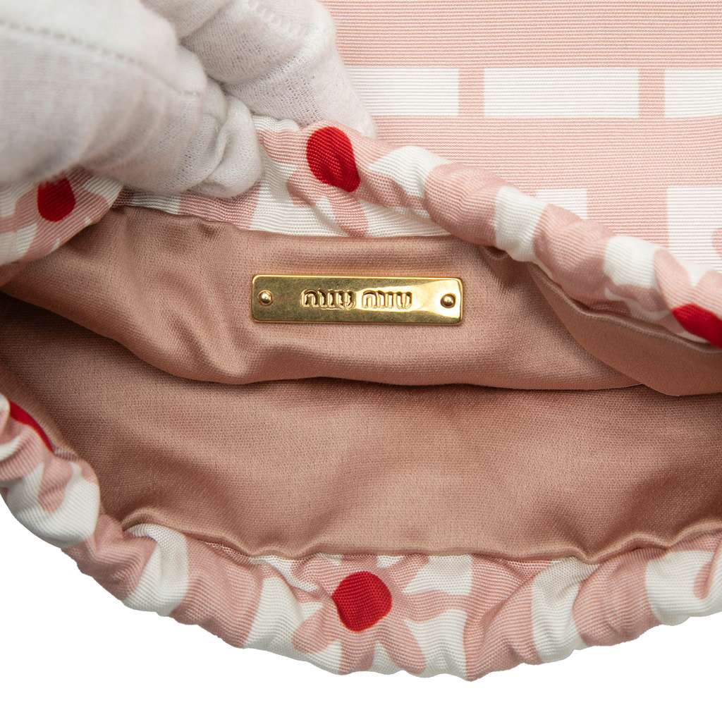 Miu Miu Printed Nylon Flower Drawstring Pouch Pink Good condition - Box View