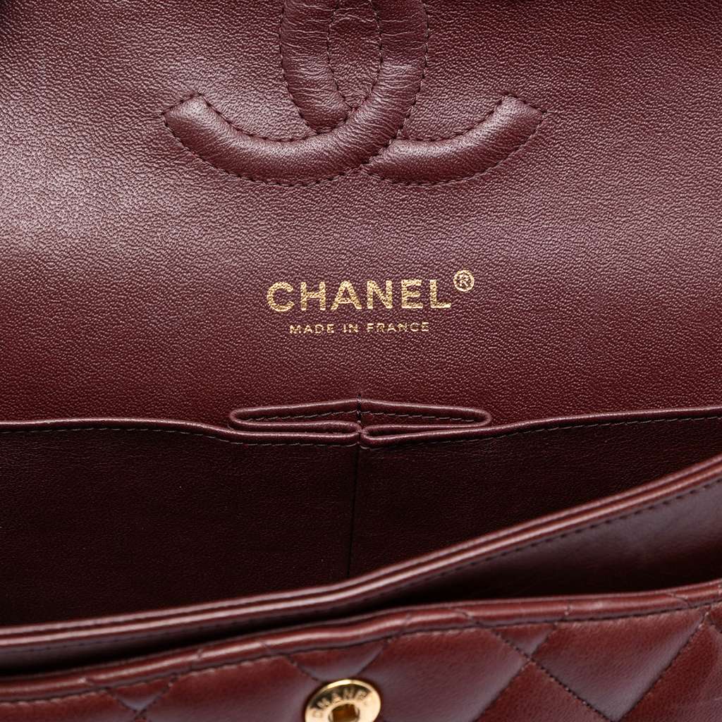 Chanel Medium Classic Tricolor Lambskin Double Flap Red Leather Good condition - Box View