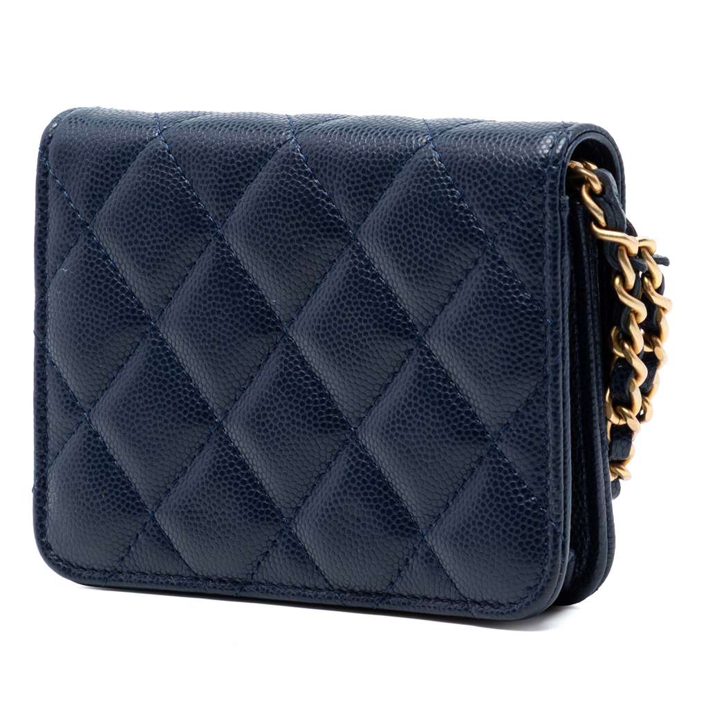 Chanel Quilted Caviar Twist Your Buttons Coin Purse With Chain Blue Leather Good condition - Back View