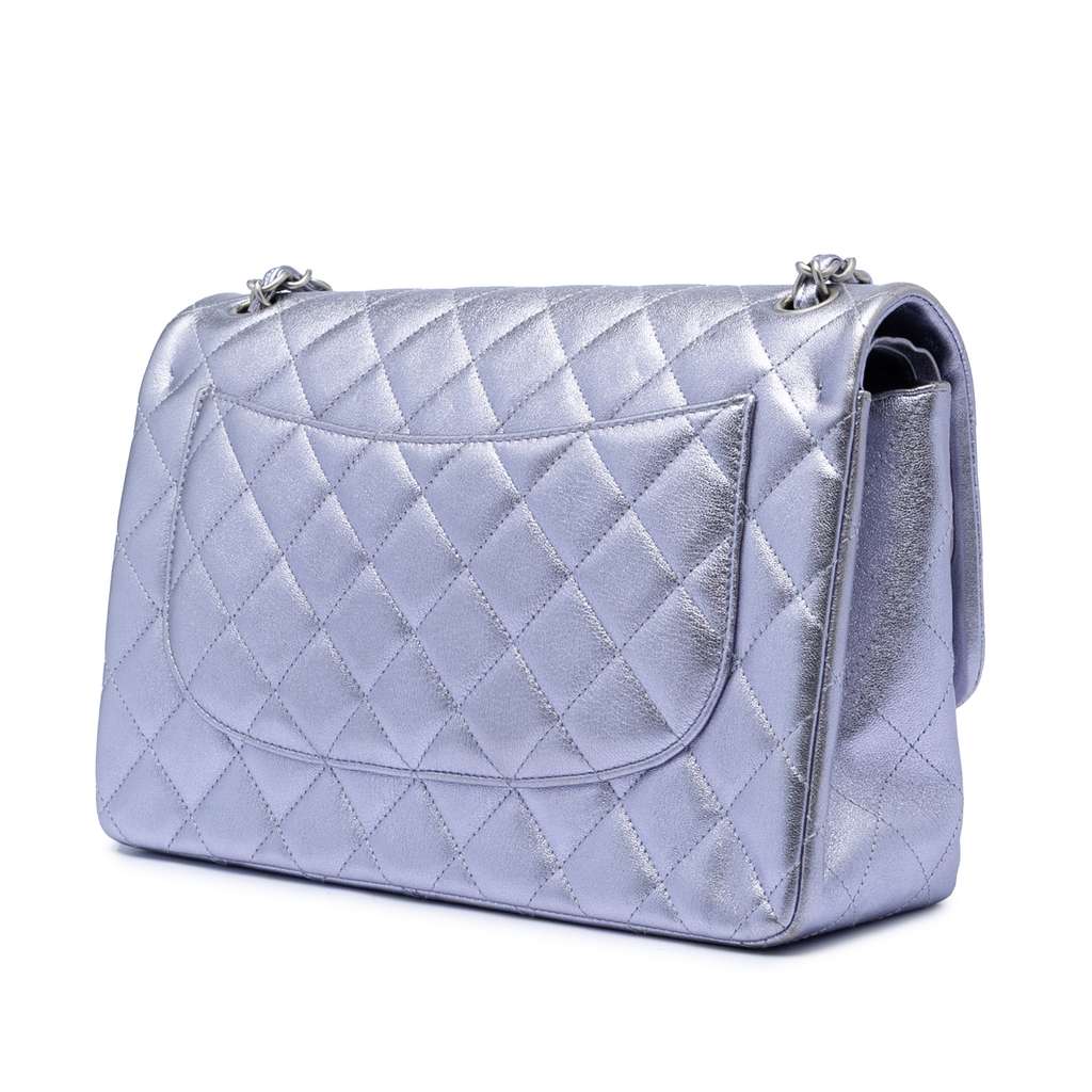 Chanel Jumbo Classic Metallic Lambskin Double Flap Purple Leather Good condition - Back View