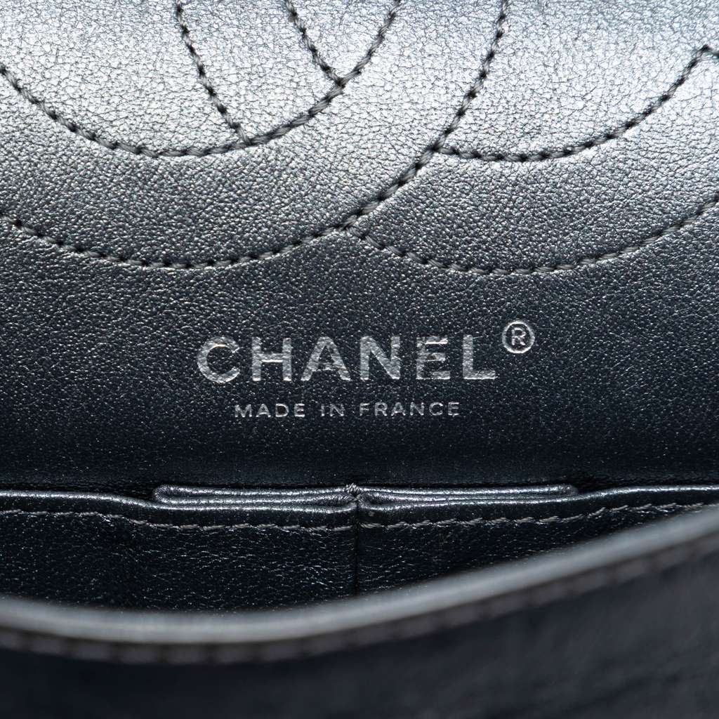 Chanel Quilted Aged Calfskin Reissue 2.55 Double Flap 225 with Pouch Silver Leather Good condition - Box View