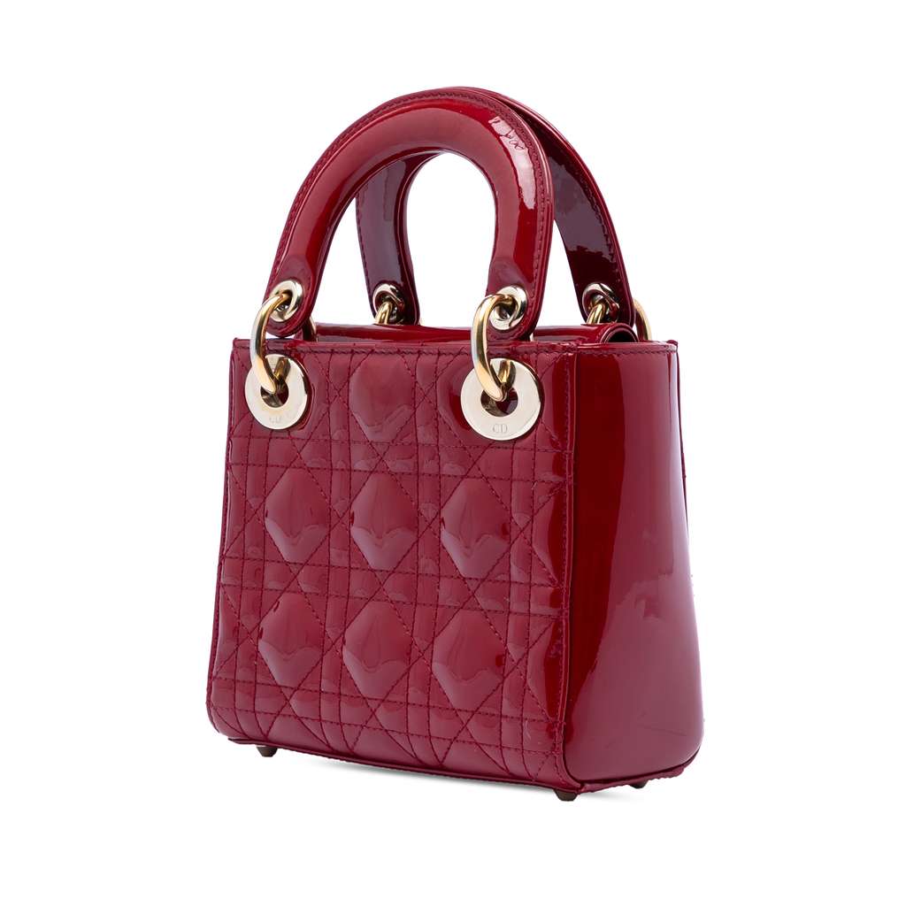 Dior Mini Patent Cannage Lady Dior Red Leather Good condition - Back View