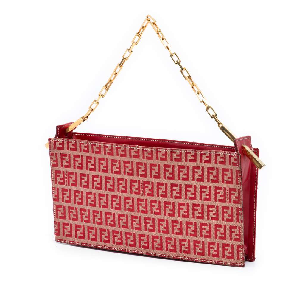 Fendi Zucchino Canvas Handbag Red Canvas Good condition - Back View
