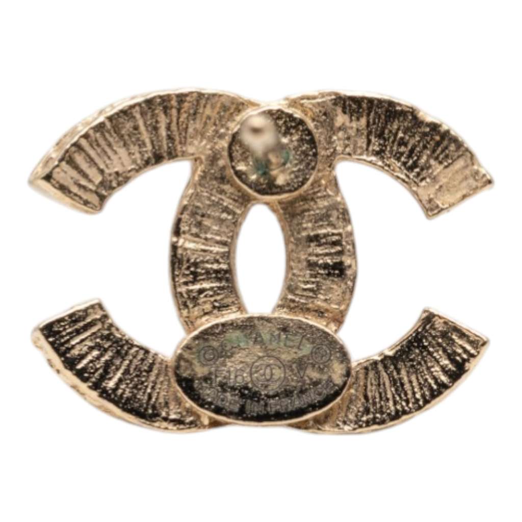 Chanel Gold Plated Rhinestones CC Push Back Earrings Gold Metal Good condition - Model View