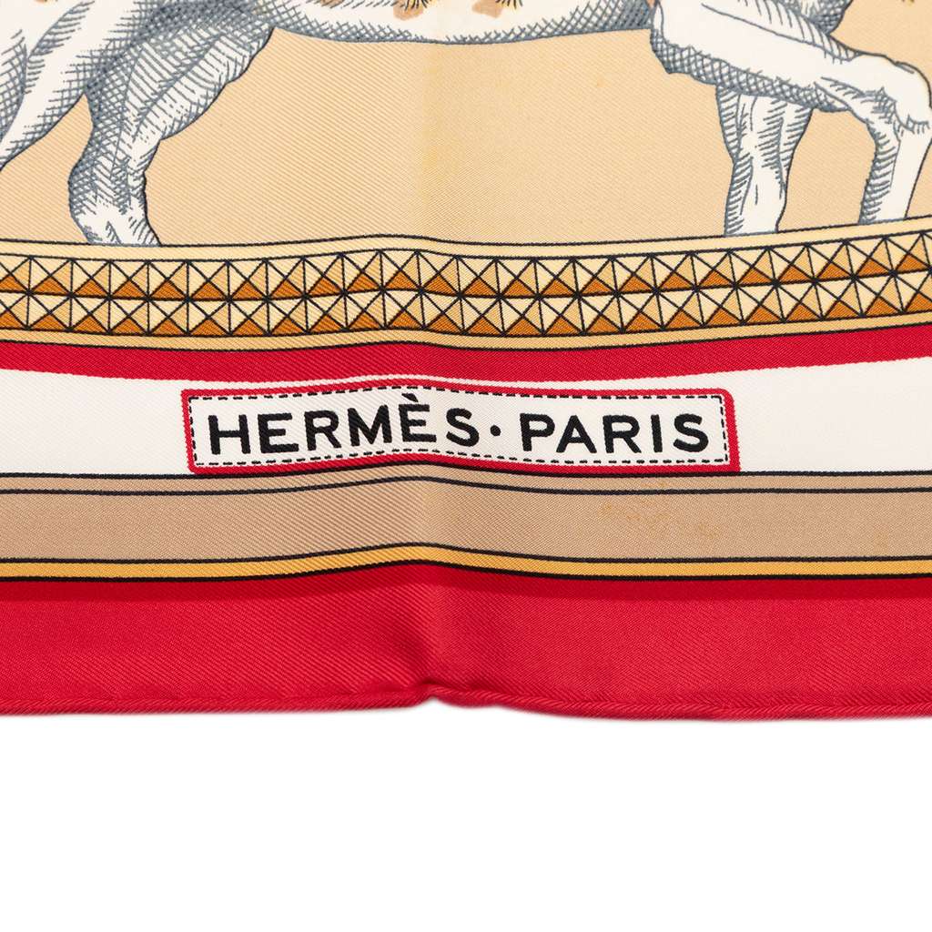 Hermès Grand Apparat Silk Scarf 90 White Silk Good condition - Inside View