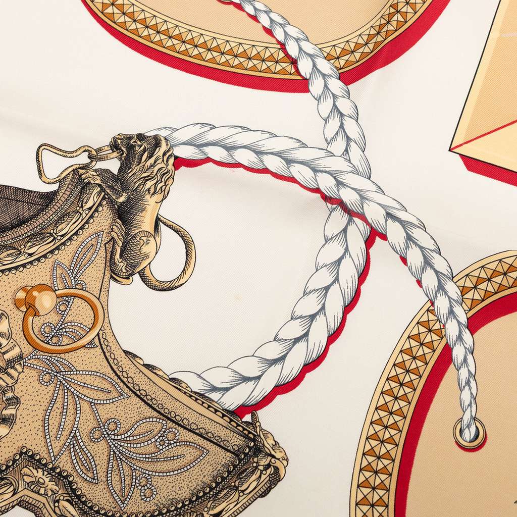 Hermès Grand Apparat Silk Scarf 90 White Silk Good condition - Box View