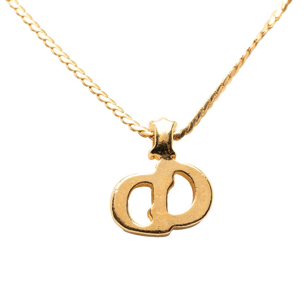 Dior Gold Plated Rhinestone CD Pendant Necklace Gold Metal Good condition - Back View