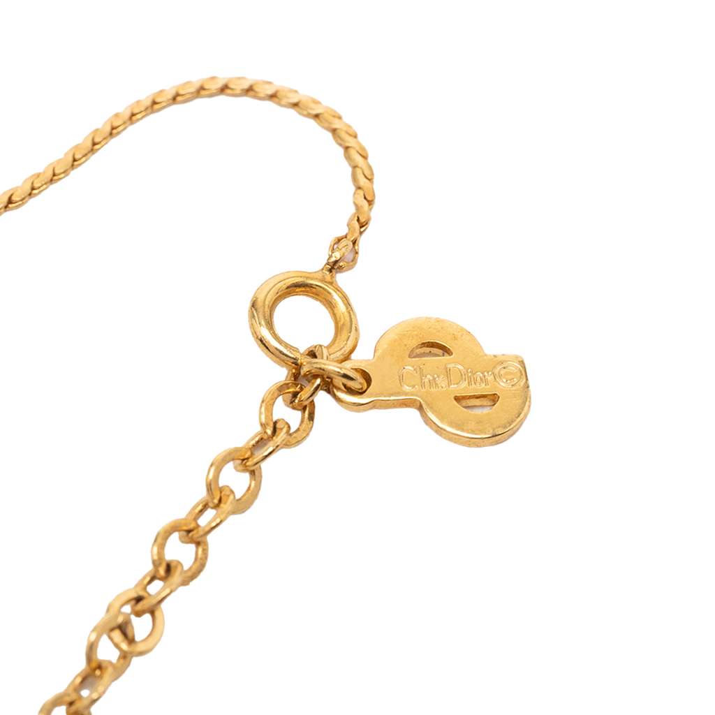Dior Gold Plated Rhinestone CD Pendant Necklace Gold Metal Good condition - Model View