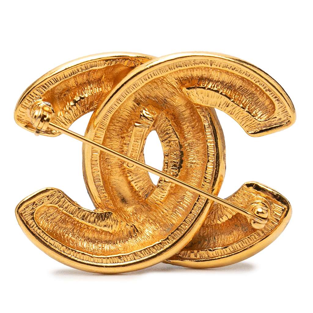 Chanel Gold Plated Quilted CC Brooch Gold Metal Good condition - Back View