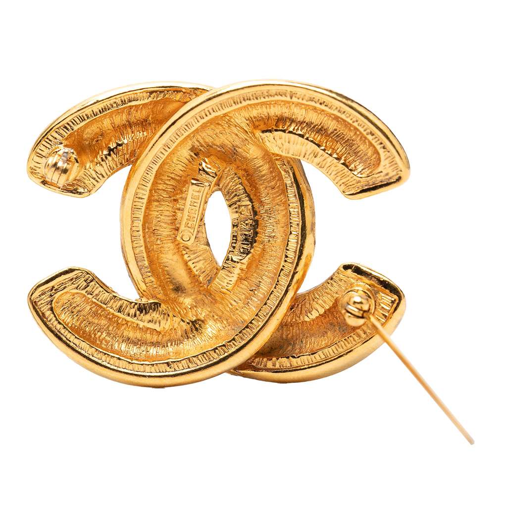 Chanel Gold Plated Quilted CC Brooch Gold Metal Good condition - Inside View
