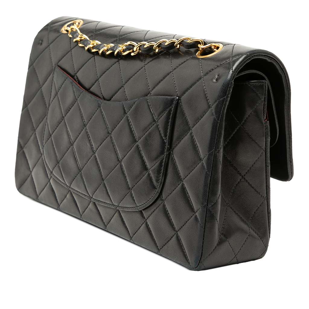 Chanel Medium Classic Lambskin Double Flap Black Leather Good condition - Back View