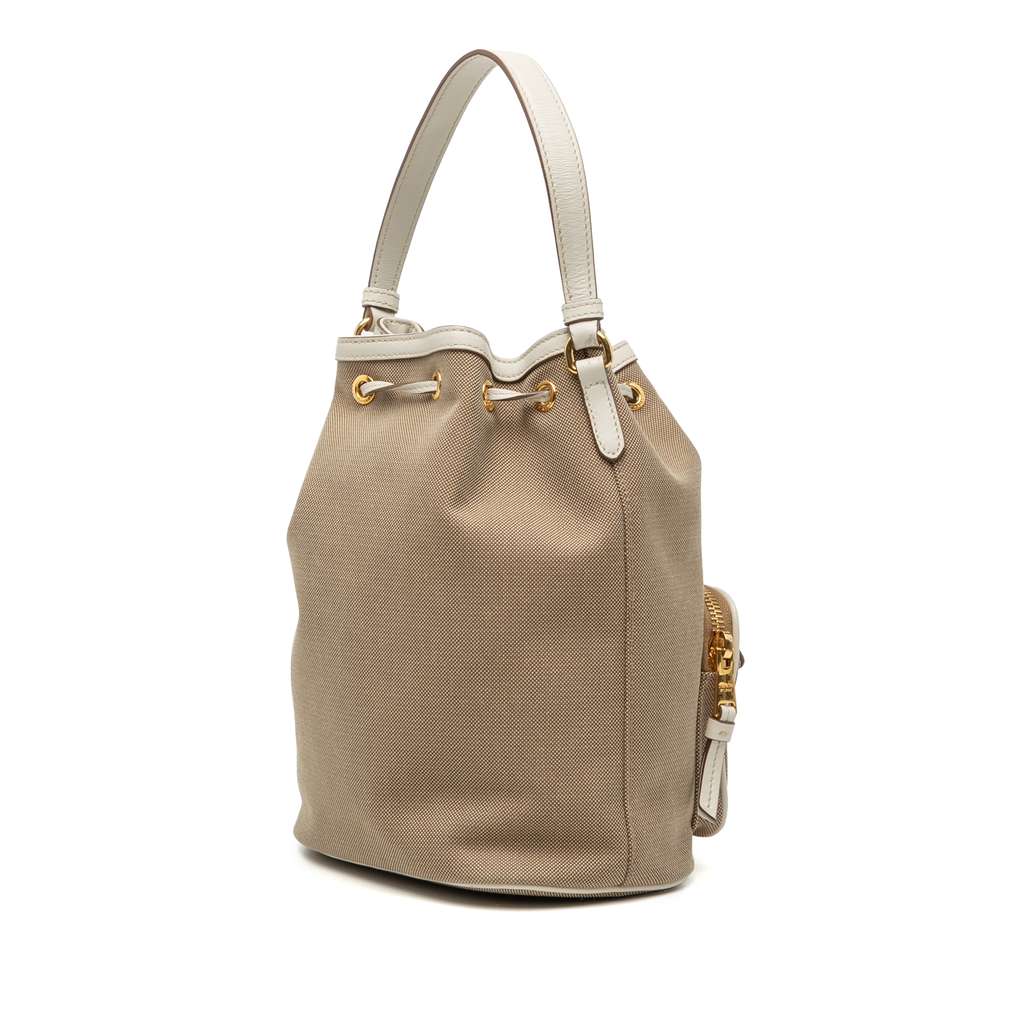 Prada Canvas Canapa Logo Bow Drawstring Bucket Bag Brown Canvas Good condition - Back View