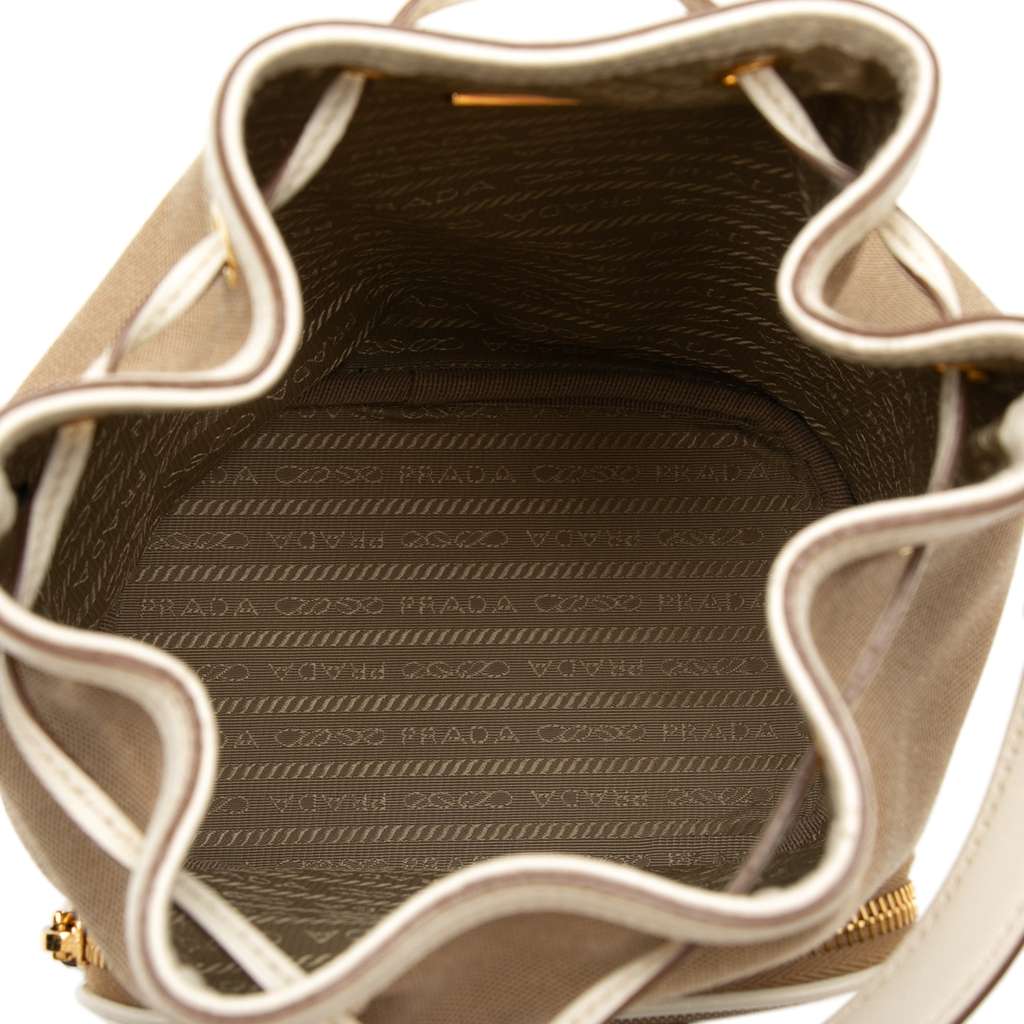 Prada Canvas Canapa Logo Bow Drawstring Bucket Bag Brown Canvas Good condition - Model View