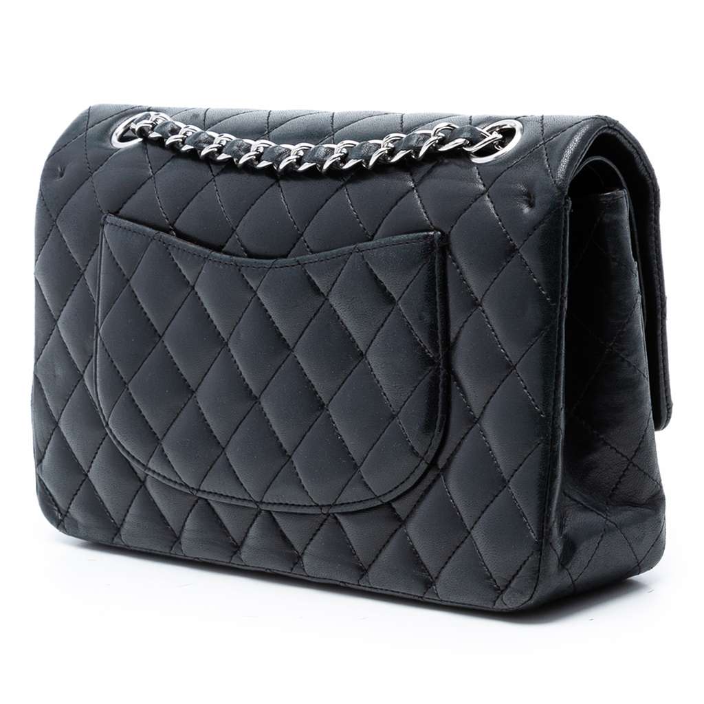 Chanel Medium Classic Lambskin Double Flap Black Leather Good condition - Back View