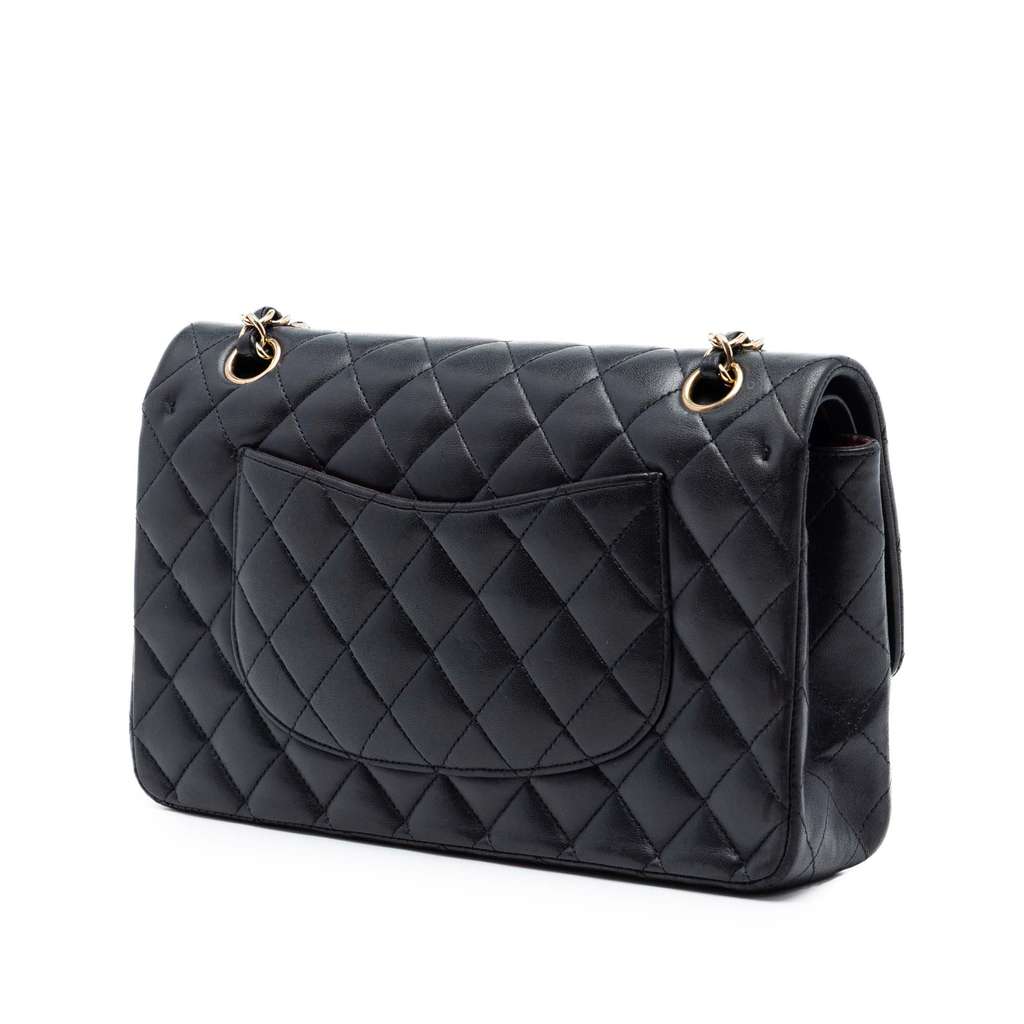 Chanel Medium Classic Lambskin Double Flap Black Leather Good condition - Back View