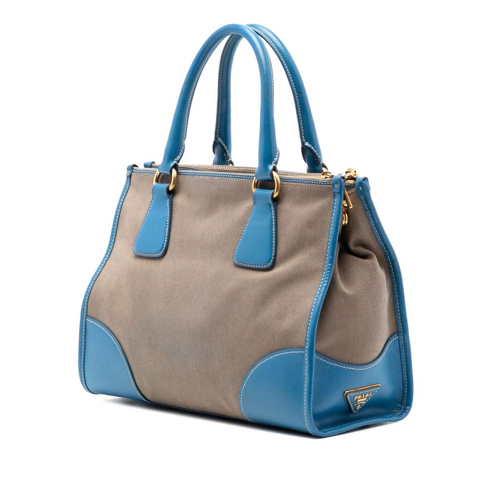 Prada Saffiano Trimmed Canvas Canapa Logo Double Zip Satchel Brown Canvas Good condition - Back View