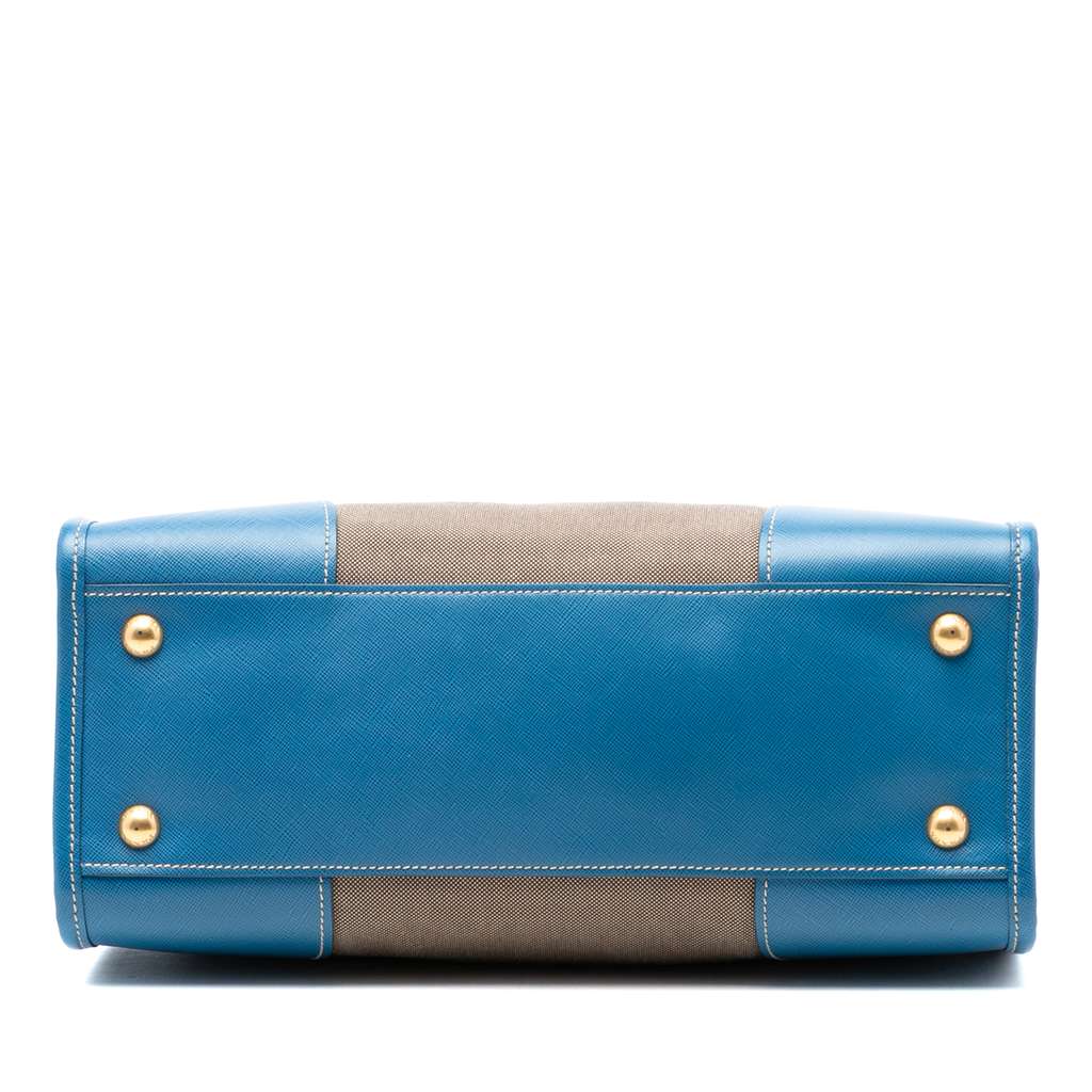 Prada Saffiano Trimmed Canvas Canapa Logo Double Zip Satchel Brown Canvas Good condition - Inside View