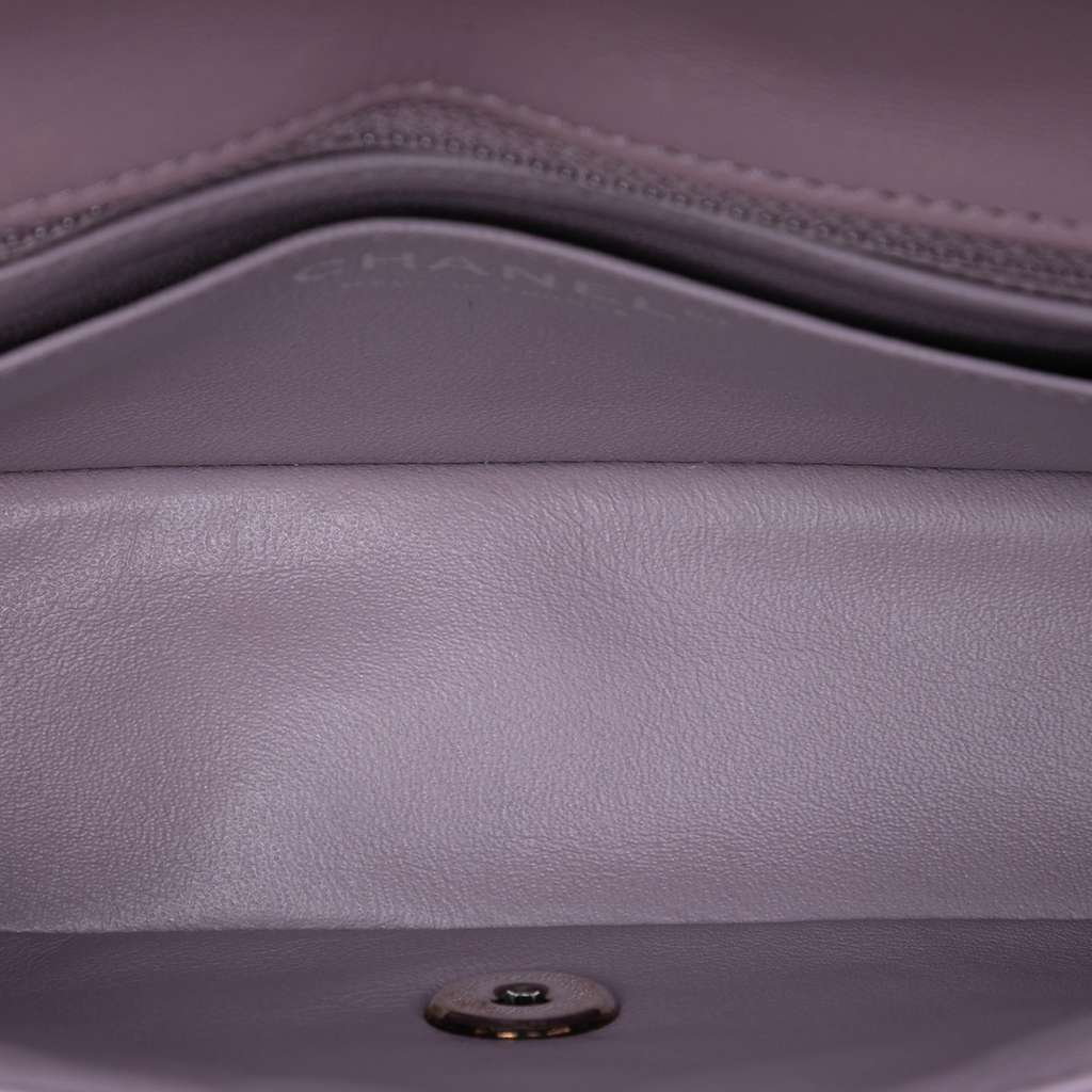 Chanel Mini Rectangular Classic Lambskin Single Flap Purple Leather Good condition - Model View