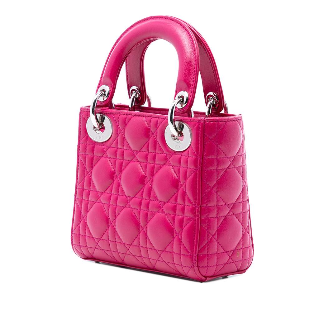 Dior Mini Lambskin Cannage Lady Dior Purple Leather Good condition - Back View