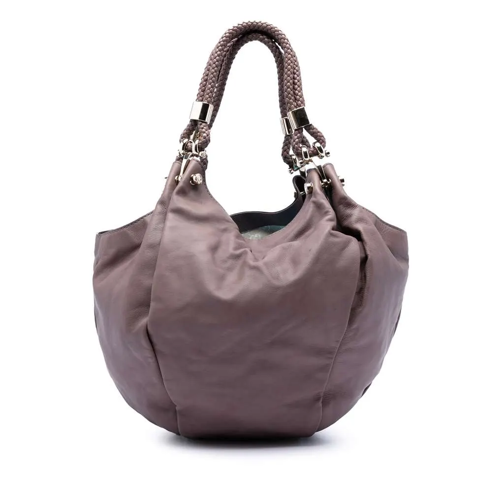 Gucci Leather Braided Handle Hobo Brown Leather Very good - Front View