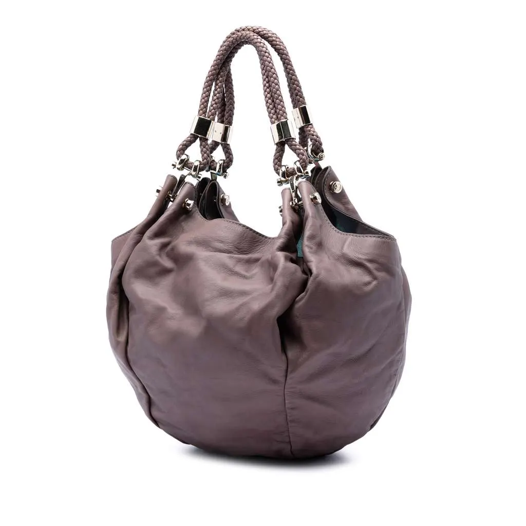 Gucci Leather Braided Handle Hobo Brown Leather Very good - Back View
