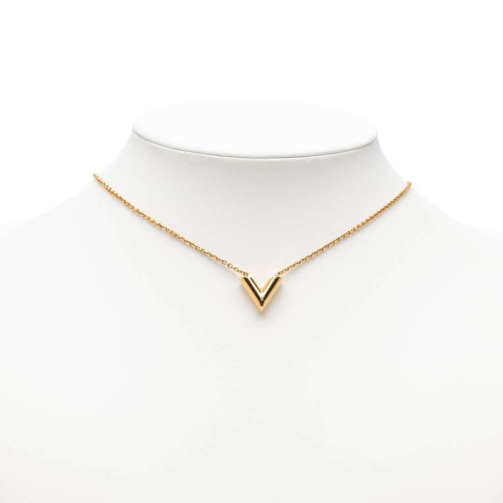 Louis Vuitton Gold Plated Essential V Pendant Necklace Gold Metal Good condition - Box View