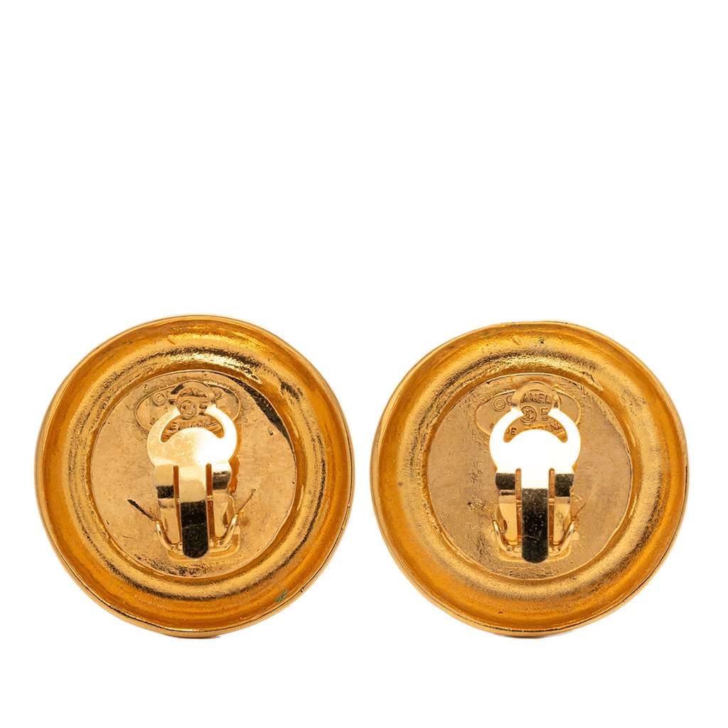 Chanel Gold Plated Faux Pearl 31 Rue Cambon Clip On Earrings Gold Metal Good condition - Back View