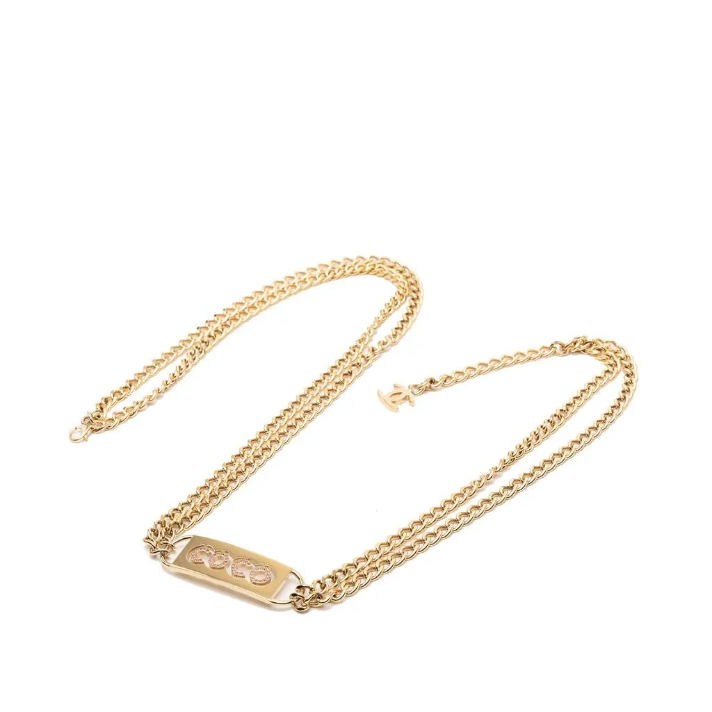 Chanel Gold Plated Strass Coco Double Chain Belt Gold Metal Very good - Front View