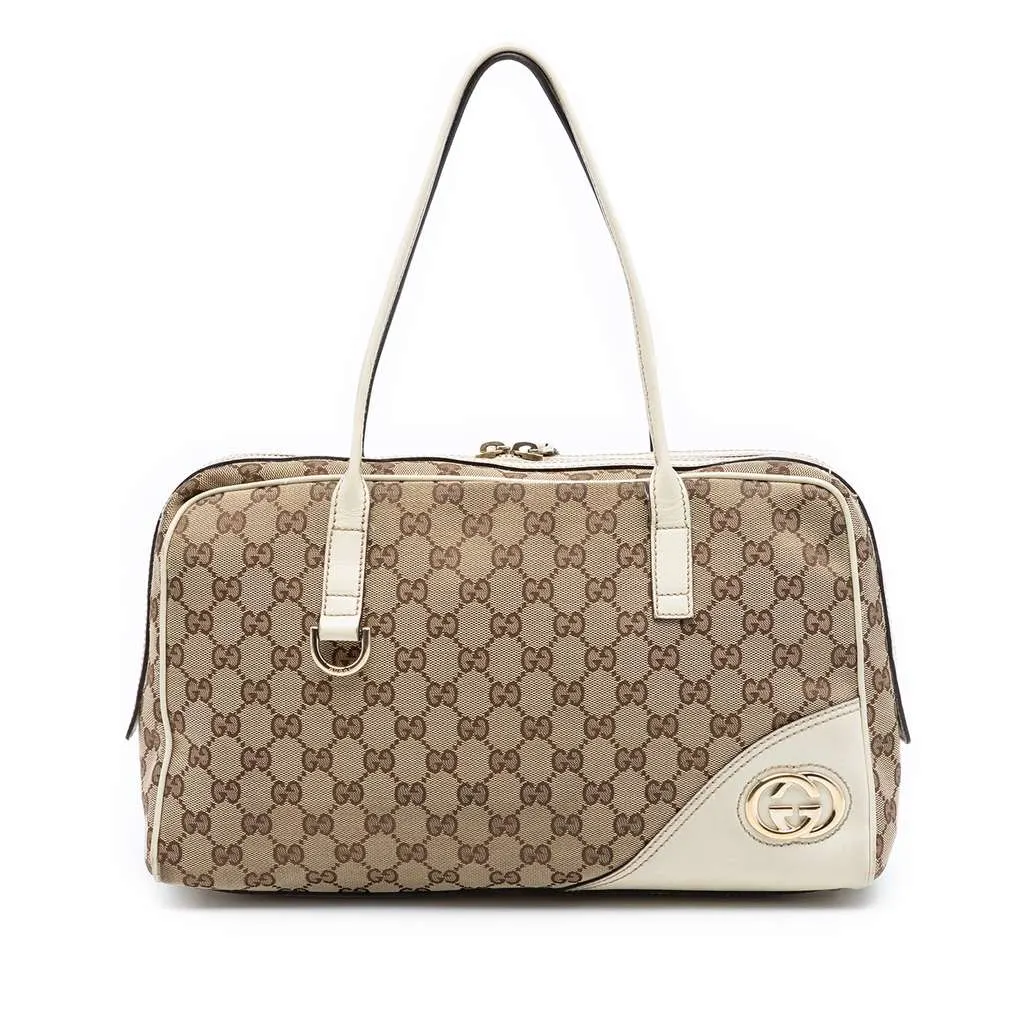 Gucci GG Canvas New Britt Shoulder Bag Beige Canvas Good - Front View
