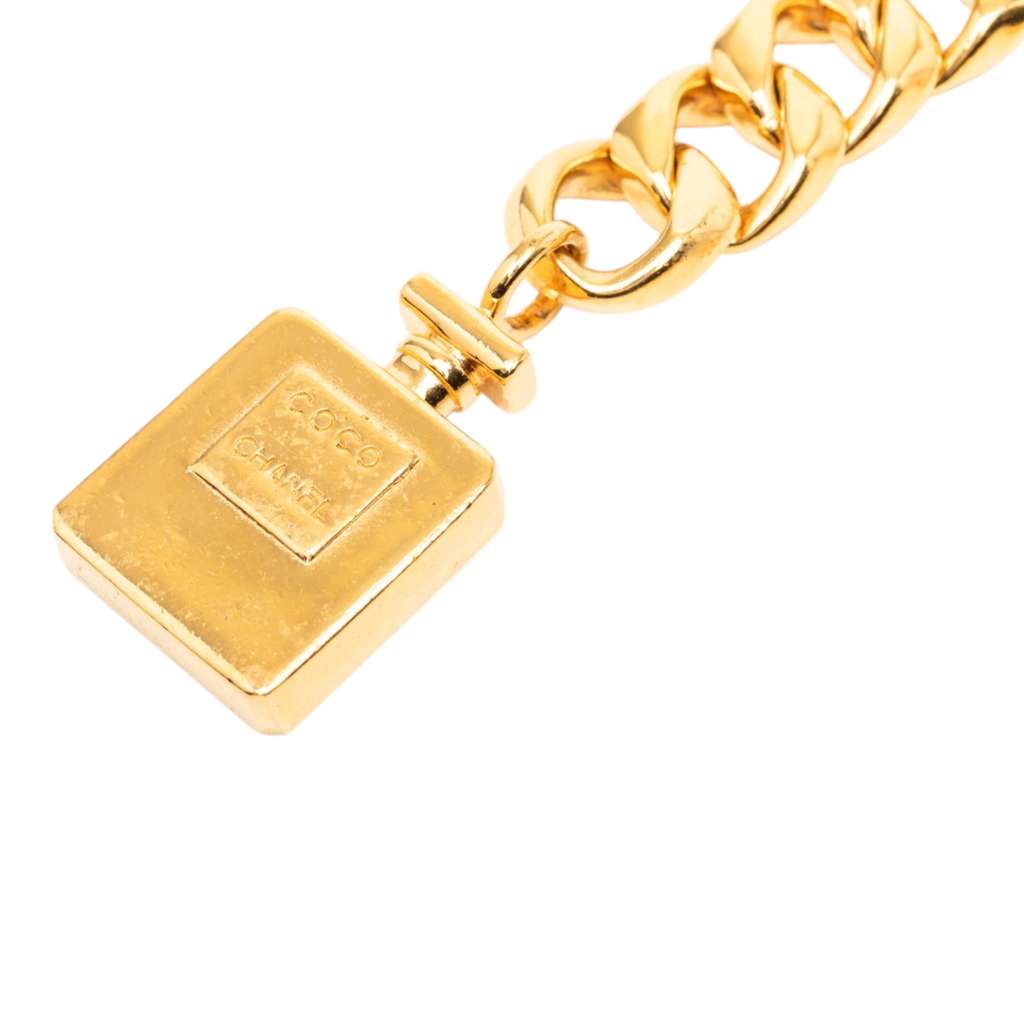 Chanel Gold Plated Perfume Bottle Charm Chain Belt Gold Metal Good condition - Back View