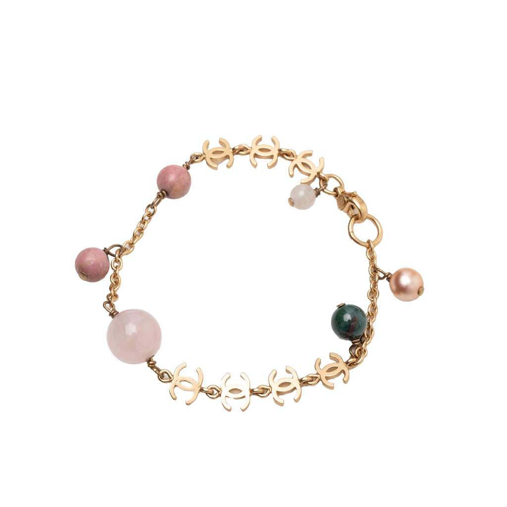 Chanel Gold Plated CC Faux Pearl Bracelet Gold Metal Good condition - Back View