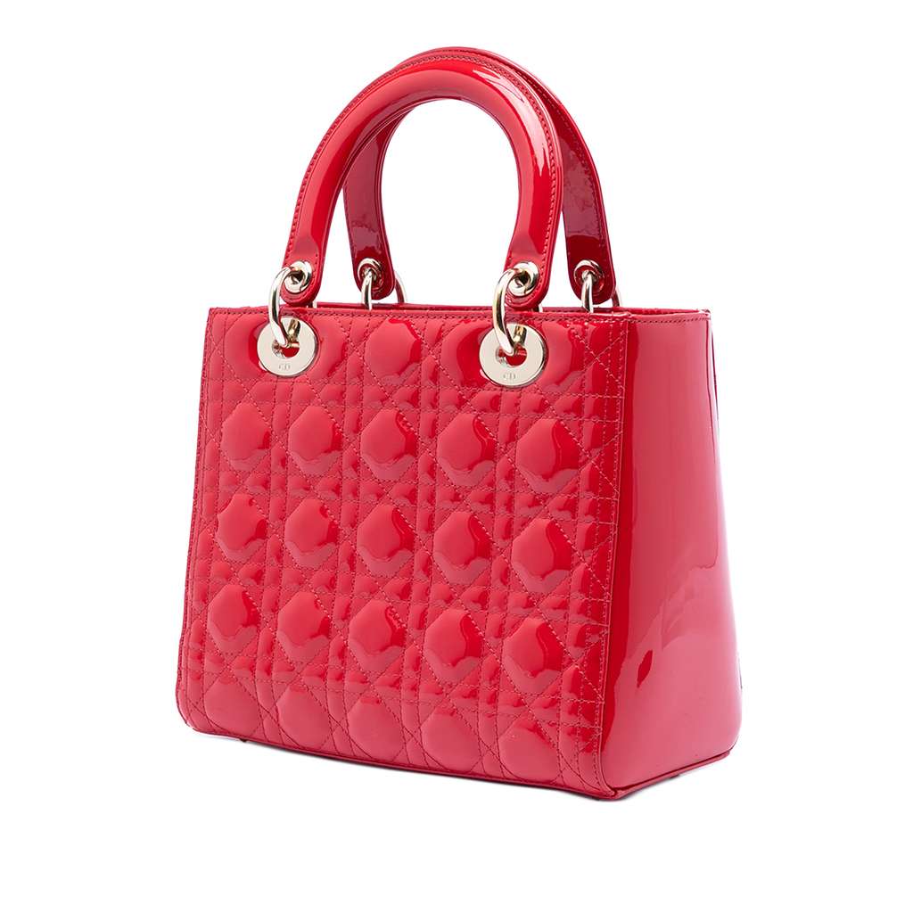 Dior Medium Patent Cannage Lady Dior Red Leather Good condition - Back View