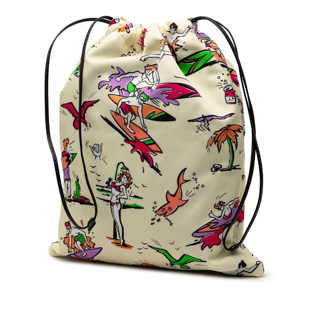 Prada Re Nylon Surf Print Wish Drawstring Pouch Brown Good condition - Back View