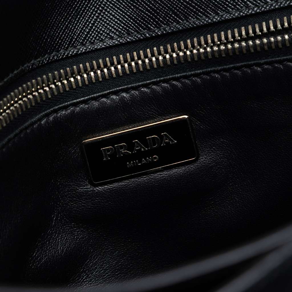 Prada Large Saffiano Envelope Pushlock Clutch Black Leather Good condition - Box View