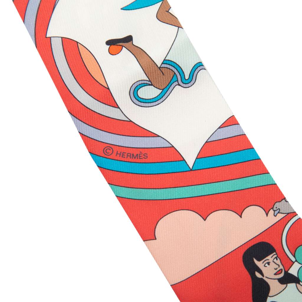 Hermès Carres Volants Silk Twilly Scarf Orange Silk Good condition - Inside View