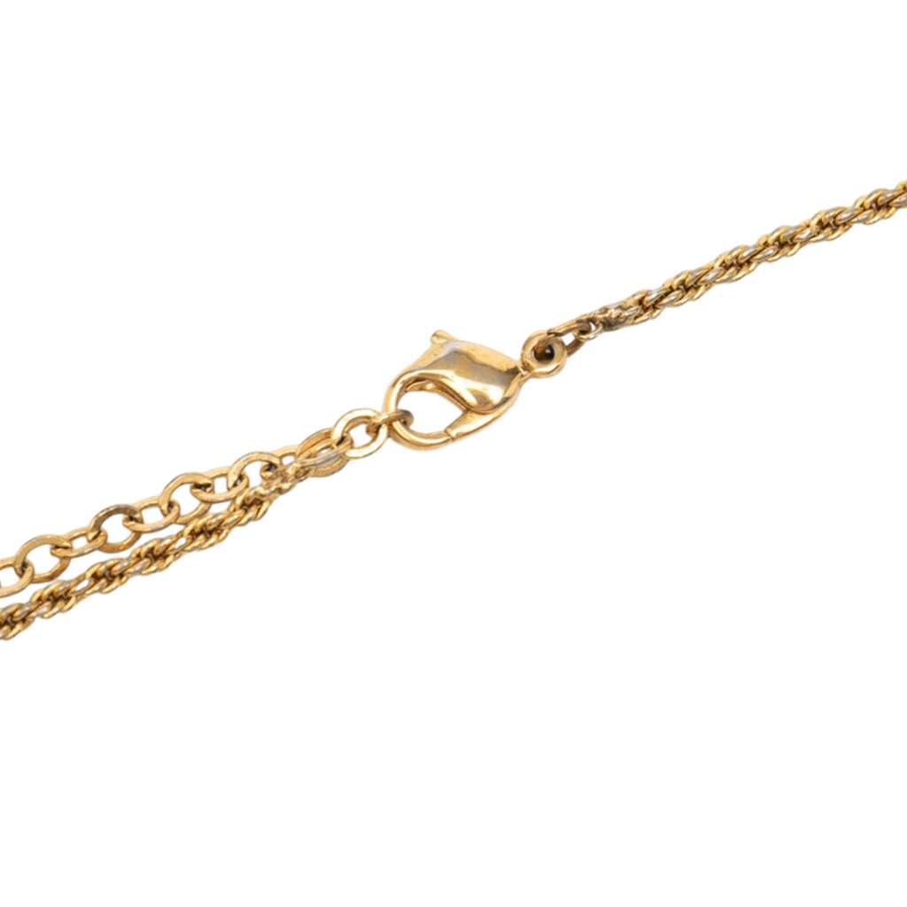 Dior Gold Plated Rhinestone Logo Medallion Pendant Necklace Gold Metal Good condition - Inside View