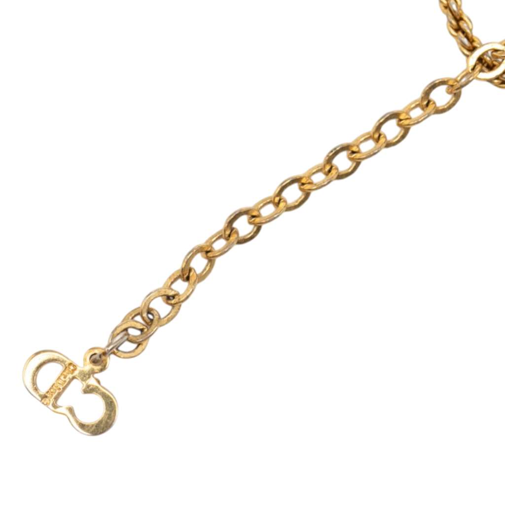 Dior Gold Plated Rhinestone Logo Medallion Pendant Necklace Gold Metal Good condition - Model View