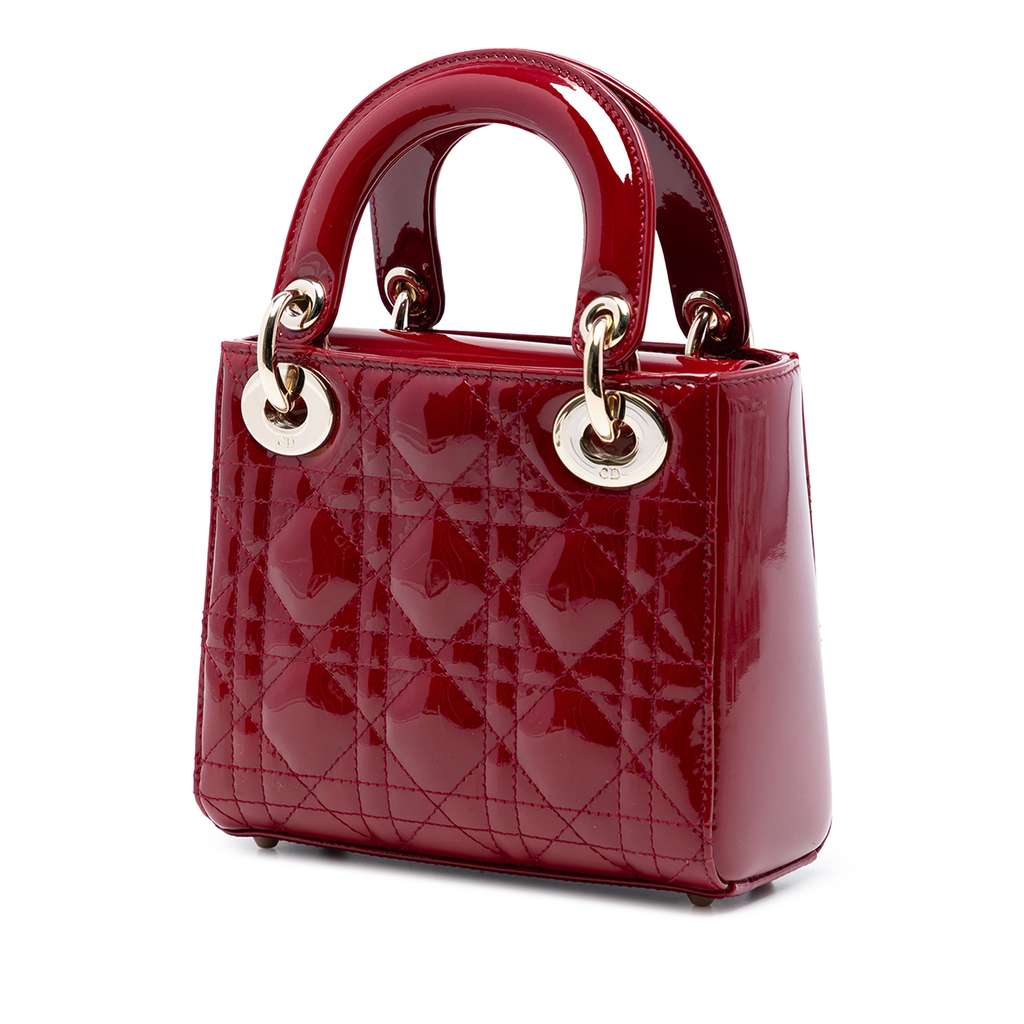 Dior Mini Patent Cannage Lady Dior Red Leather Good condition - Back View