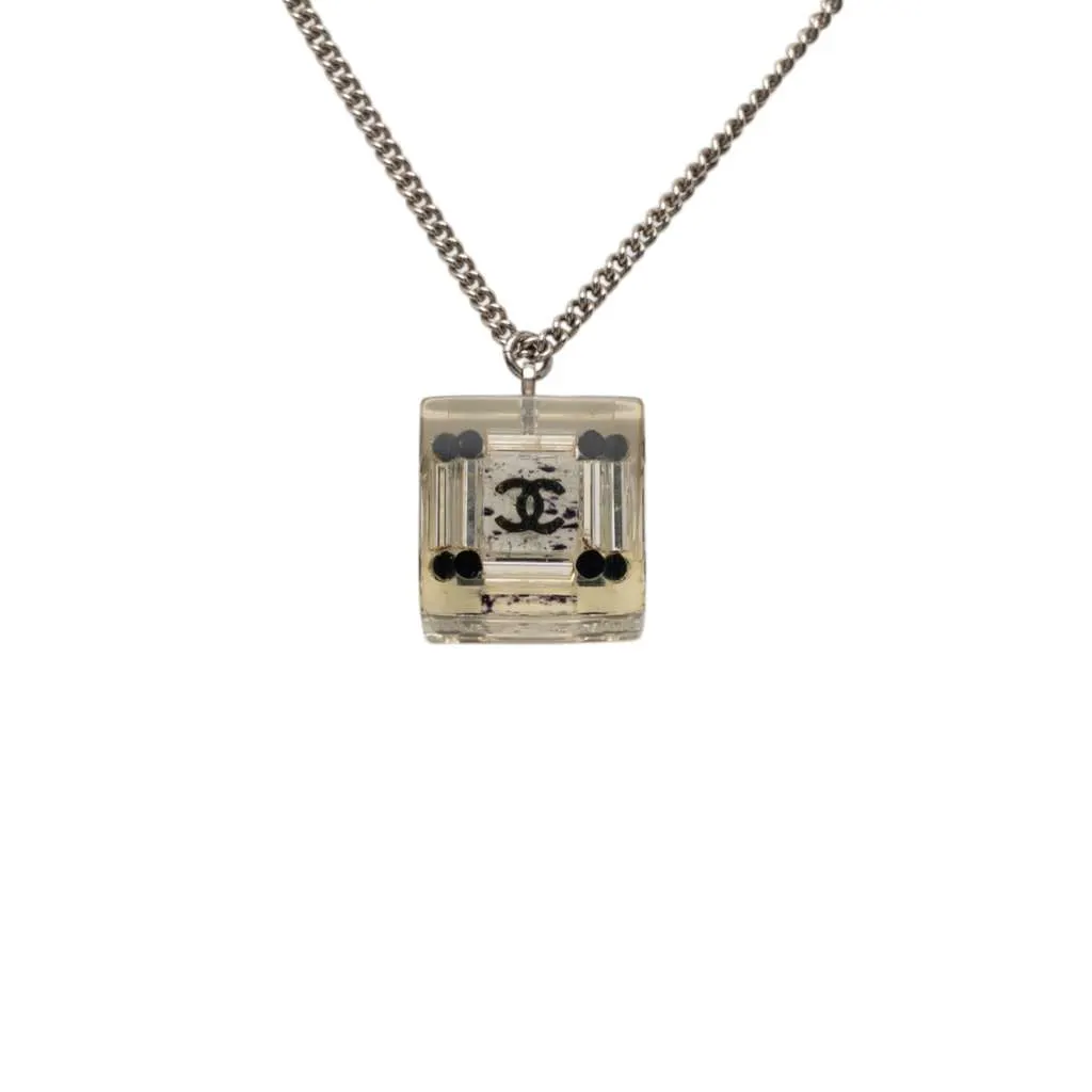 Chanel CC Plated Brass Acrylic Cube Pendant Necklace Silver Brass Very good - Inside View