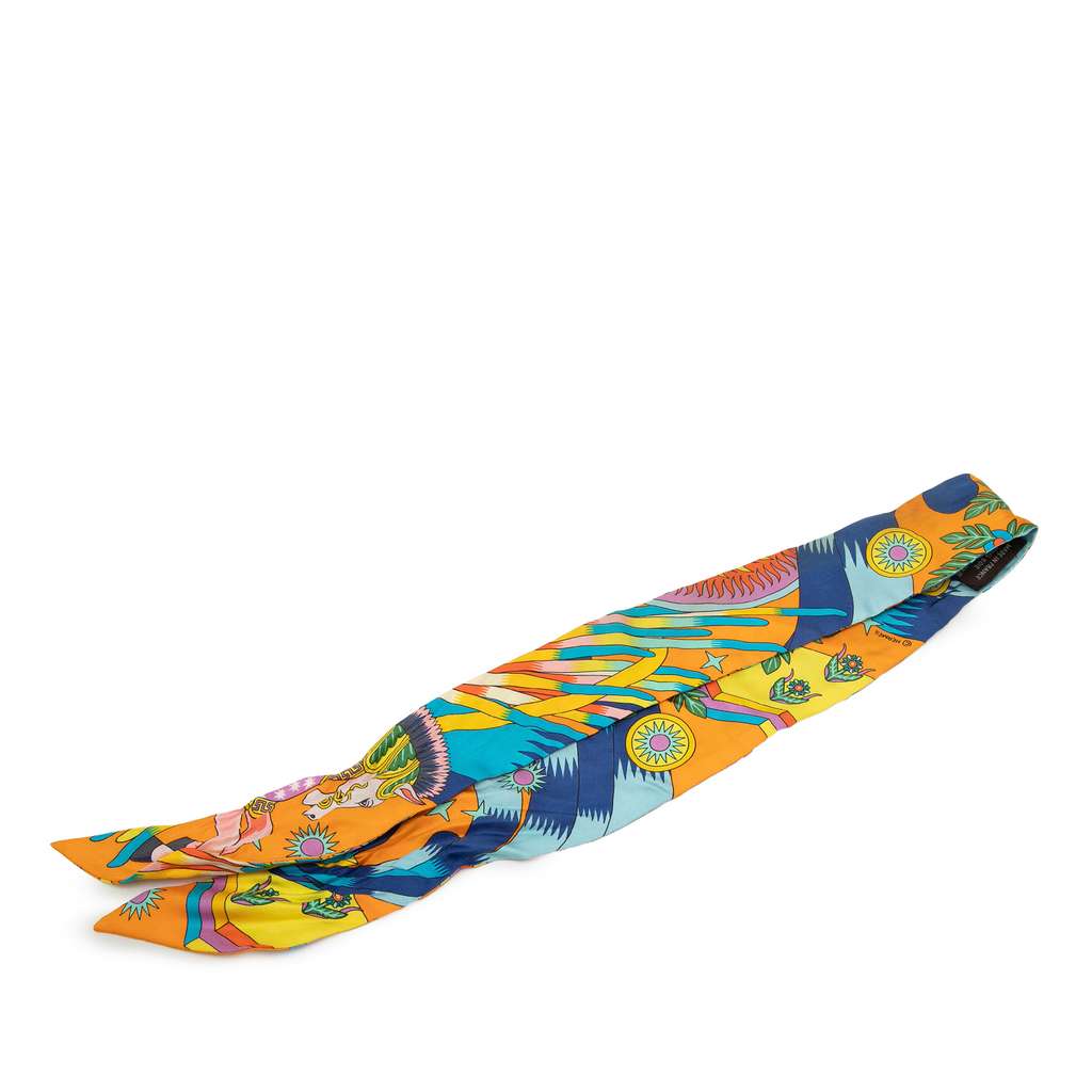 Hermès La Source de Pegase Silk Twilly Scarf Orange Silk Good condition - Back View