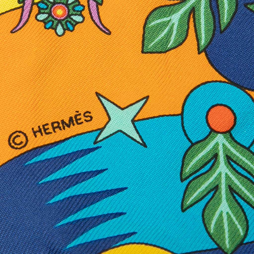 Hermès La Source de Pegase Silk Twilly Scarf Orange Silk Good condition - Box View