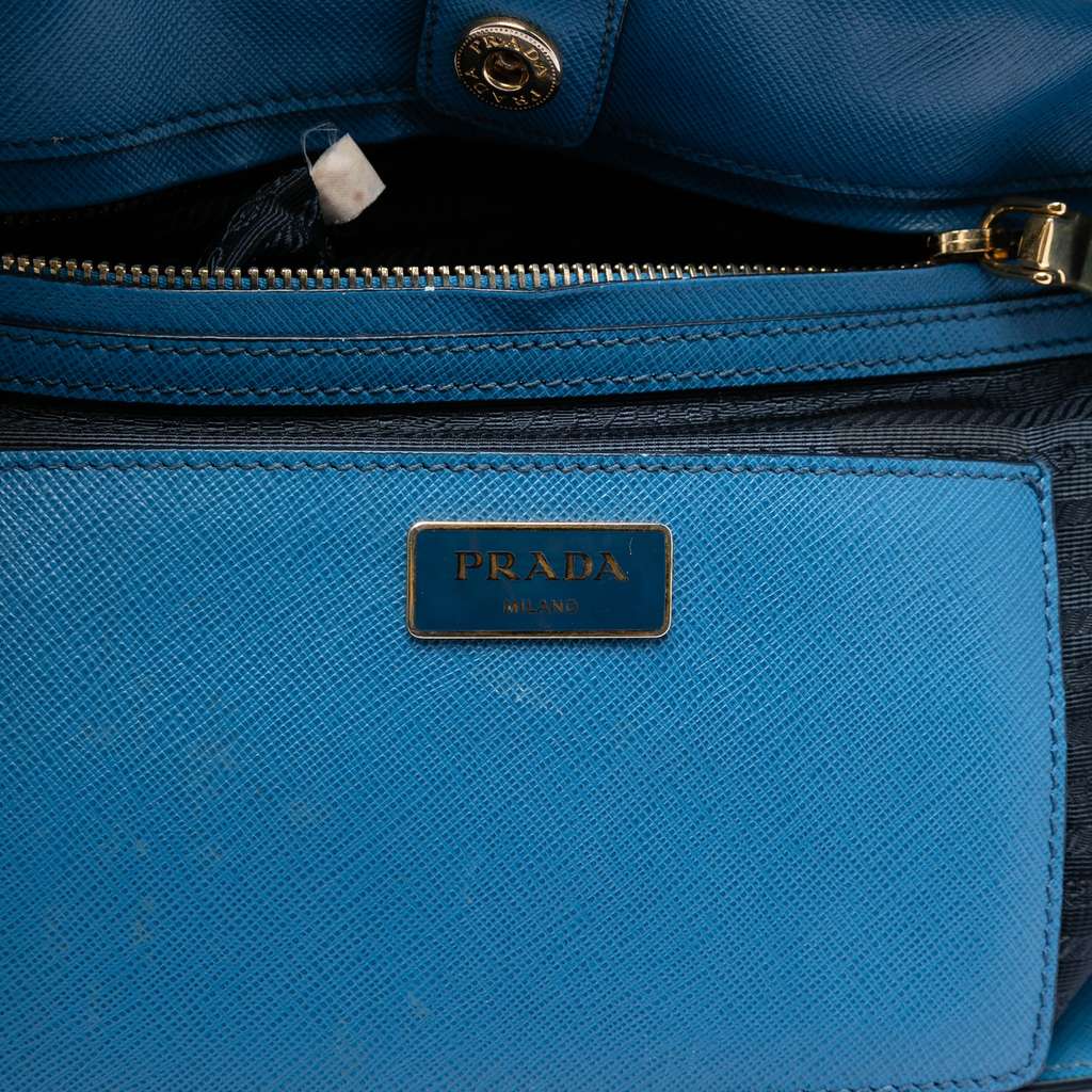Prada Bicolor Saffiano Lux Galleria Satchel Blue Leather Good condition - Box View