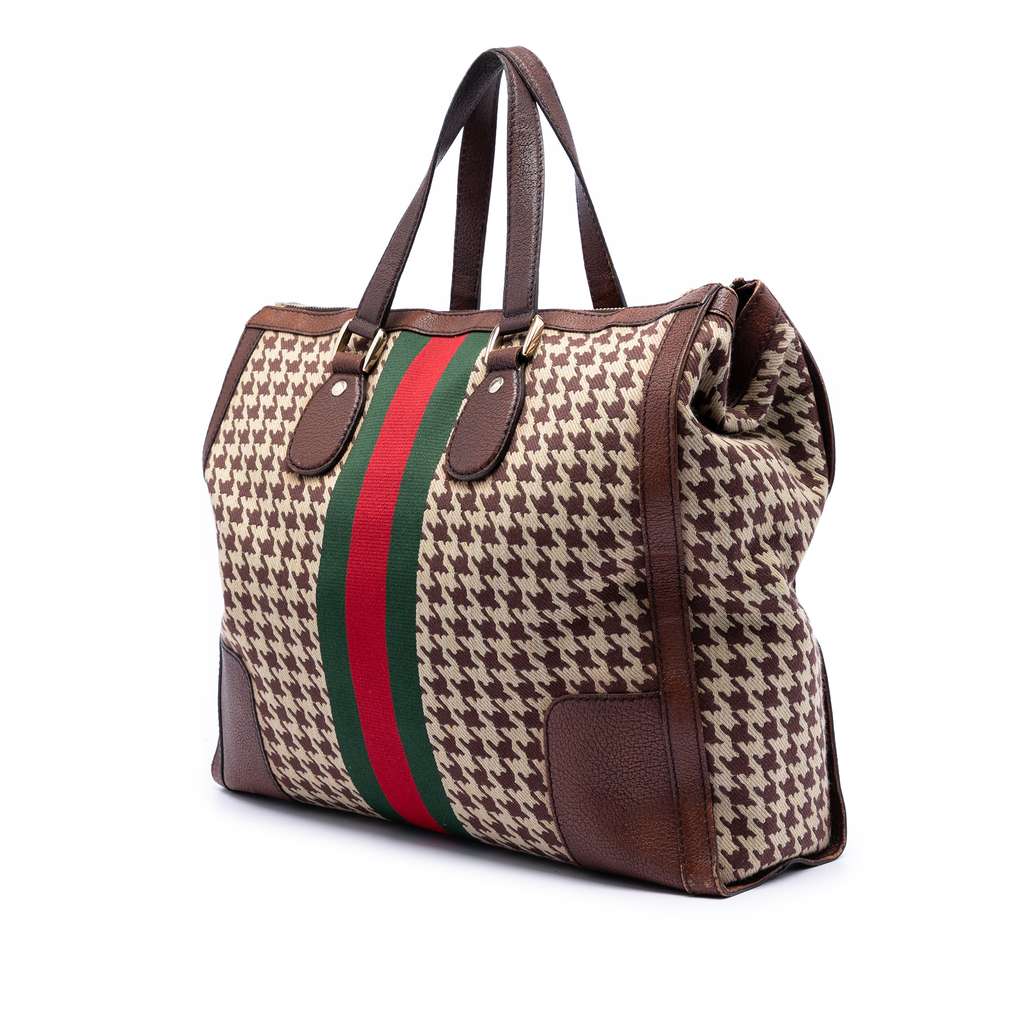Gucci Houndstooth Seventies Canvas Web Tote Brown Canvas Good condition - Back View