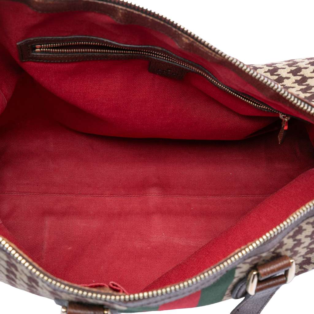 Gucci Houndstooth Seventies Canvas Web Tote Brown Canvas Good condition - Model View